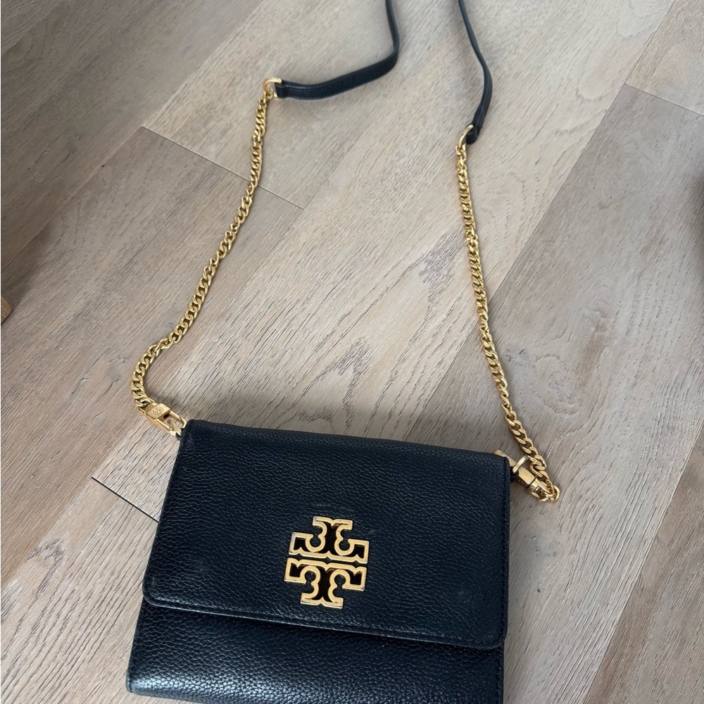 Tory Burch Black Crossbody Bag with Gold Chain
